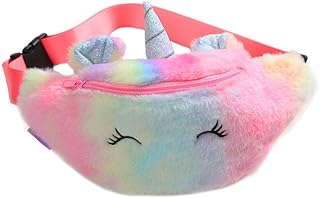Women Girls Kids Fluffy Fuzzy Unicorn Fanny Pack Tie Dye Rainbow Waist Pack Crossbody Purse Chest Bum Belt Bag
