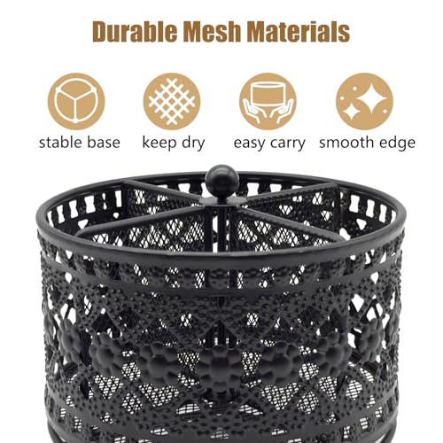 DysanVica 360° Rotating Metal Utensil Caddy - 4 Compartment Vintage Silverware Cutlery Holder Fork Spoon Napkin Organizer Flatware Storage Basket Party Countertop Buffet Picnic Camping Outdoor Black - Image 3