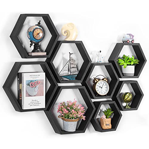 CADUKE Hexagon Floating Shelves Set of 8 Black