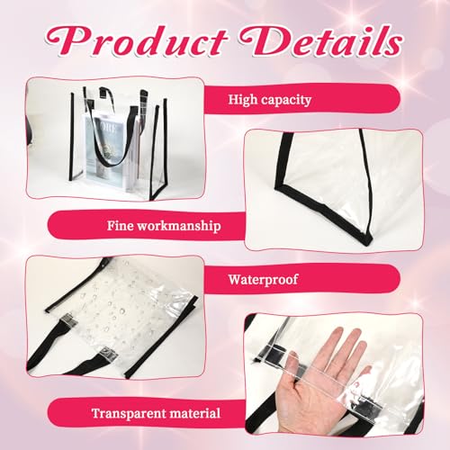 8 Packs 12 x 12 x 6 Inch Clear Tote Bags Stadium Approved, PVC Plastic Tote Bag With Handles, Clear Beach Bag for Shopping, Sports, Work, Beach, Concert, School3
