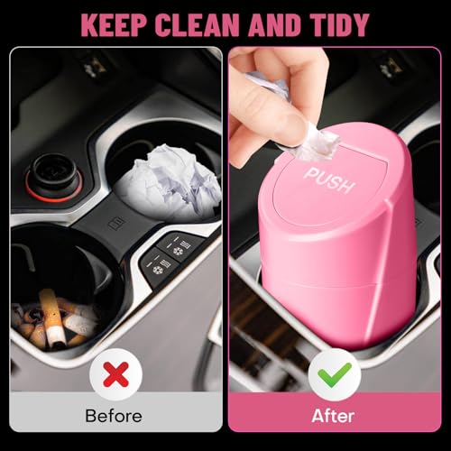 Image of Car Trash Can Bin with Lid - Car Garbage Can Cup Holder - Rose Red Mini Leakproof Vehicle Trash Garbage Can Bin with 20pcs Trash Bags-Car Organizers and Storage for Front Back Seat Accessories