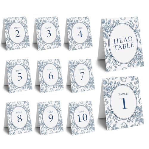 Blue Chinoiserie Table Numbers Cards Set 1-10 with Head Table Numbers