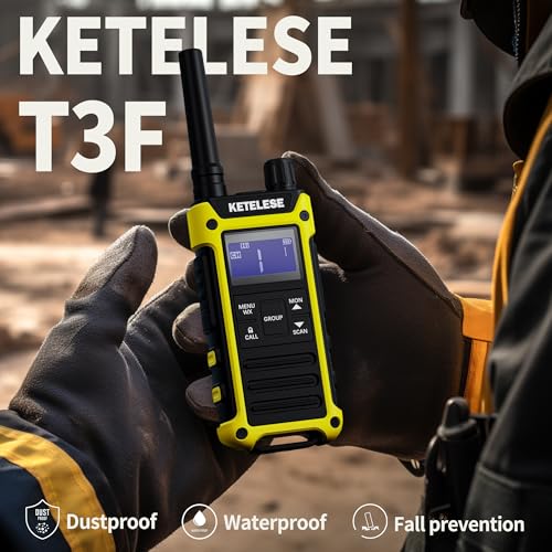 Image of KETELESE T3F IP67 Waterproof Two Way Radios, FRS Walkie Talkie 4 Pack with Earpieces,USB C Charge Dock,Group Talk,Flashlight,VOX,Weather Alert, for Adults, Black /Yellow