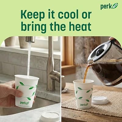 Perk Eco 12 Oz Compostable Paper Hot Cups, 500 Count Bulk Disposable Coffee Cups for Hot Beverages, White/Green