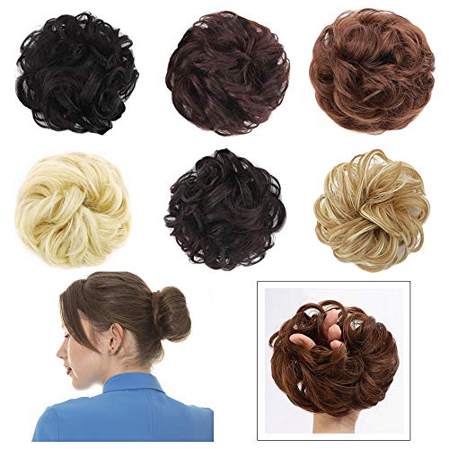 Messy Curly Hair Bun Extensions, Futu Hair Scrunchies Hairpieces Synthetic Donut Updo Wig Hair Pieces for Women Girls (Light Brown)