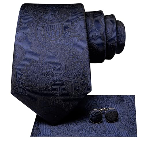 Image of Hi-Tie Mens Paisley Floral Striped Ties Set Silk Necktie and Lapel Pin for Men Pocket Square Cufflinks Set Business Wedding