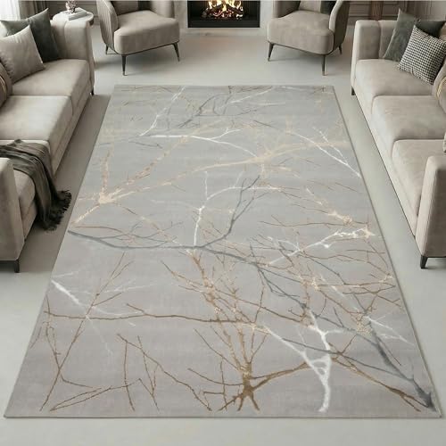 Teppich-Traum Designer Teppich Flur Wohn- & Schlafzimmer abstraktes Ästemuster Gold Größe 160x230 cm