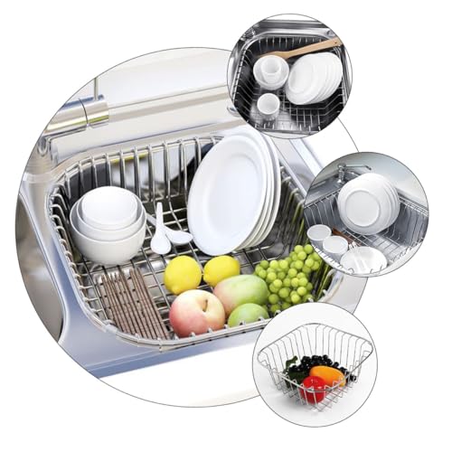 Edelstahl Abtropfgestell für Küchenutensilien Geschirr mit platzsparender Funktion und Belüftung für Spüle und Küche in Silber