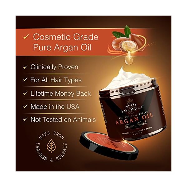 Argan-Oil-Hair-Mask-Organic-Argan-Almond-Oils-Deep-Conditioner-Hydrating-Hair-Treatment-Therapy-Repair-Dry-Damaged-Color-Treated-Bleached-Hair-Hydrates-Stimulates-Hair-Growth-8-Oz Argan Oil Hair Mask, 100% Organic Argan & Almond Oils - Deep Conditioner, Repair Dry Damaged, Color Treated & Bleached Hair - Hydrates & Stimulates Hair Growth, 8 Oz