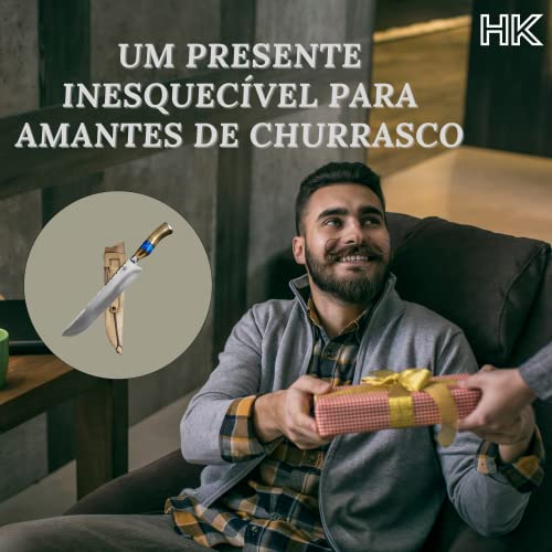 Faca Churrasco Artesanal - Aço Inox 4mm de 10” - Cabo de Chifre, Resina e Madeira Nobre - Faca do Ch