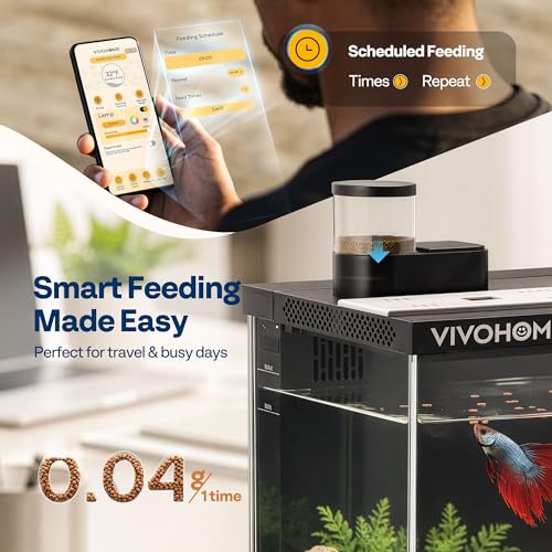 VIVOHOME 5 Gallon Smart Fish Tank with APP Control and Auto Feeder | Aquarium Starter Kit with Filter and Pump, Temperature Display, RGB LED Light, Self Cleaning Betta Fish Tank for Desktop - Image 3