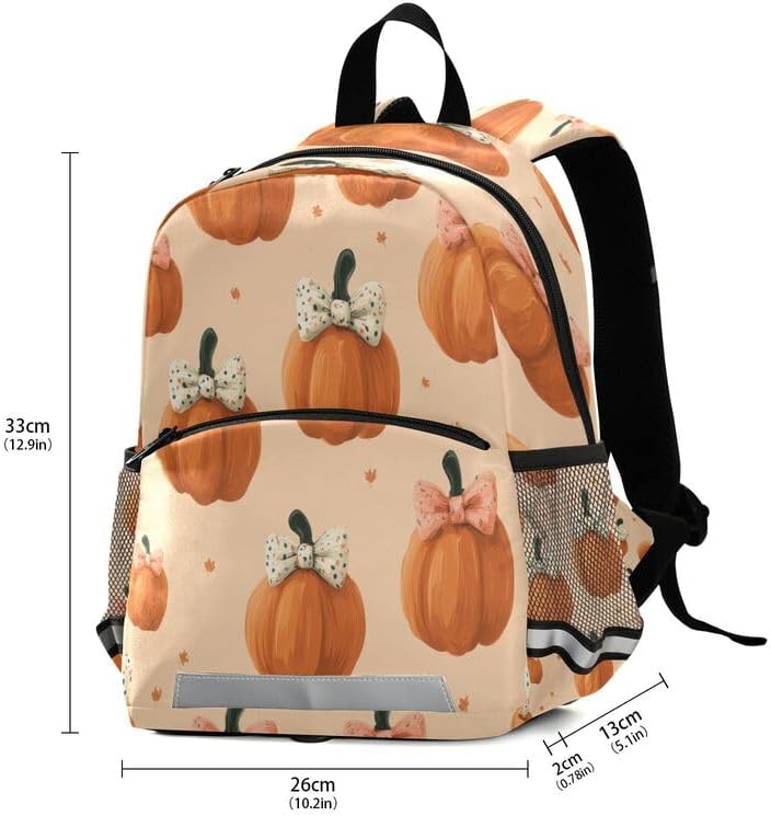 QUGRL Fall Pumpkin with Bows Toddler Backpack for Boys Girls Kids School Backpack with Chest Strap Leash Preschool Schoolbag Nursery Kindergarten Bag for Daycare Travel Hiking School