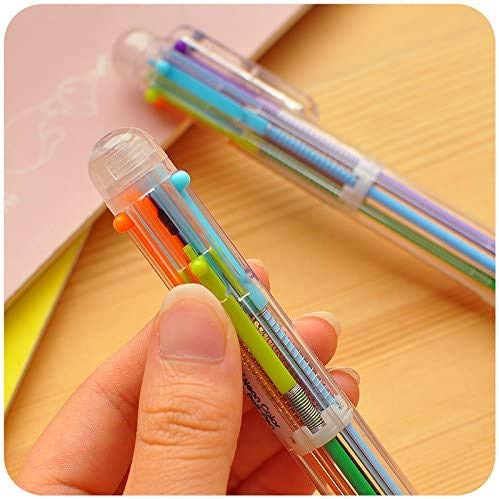 Penna a sfera 6 in 1 con punta media da 0,5 mm, multicolore e penna a sfera con gomma (nero