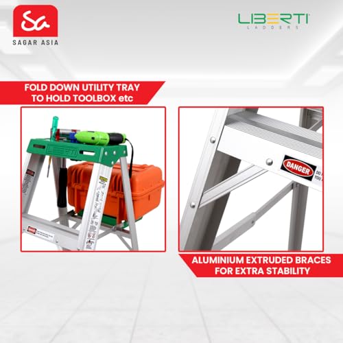 Image of Liberti LB-1204 Aluminium Step Ladder with Utility Tray (Silver)
