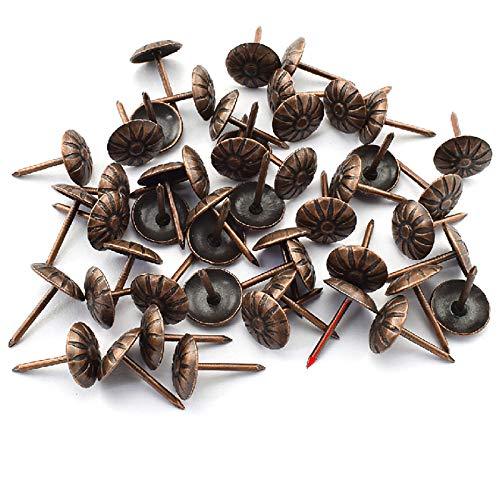 OZXNO - 50 clavos decorativos de margaritas antiguas de cabeza redonda de 7/16 pulgadas, para sofá, tablero de corcho, tablero de mensajes, paredes de fotos, color bronce rojo