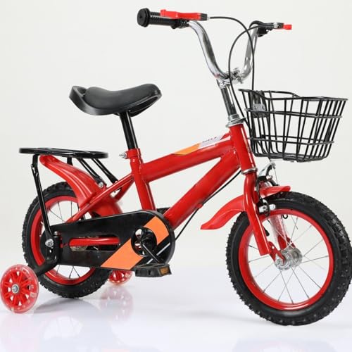 KOGB補助輪とバスケット付きの子供用自転車。サドルとハンドルは調節可能。幼児、公園、アウトドア活動、誕生日プレゼントに最適です。三角形の支柱構造で、男の子にも女の子にも適しています。12インチ、14インチ、16インチ。初心者にも最適です。 (レッドリアシ