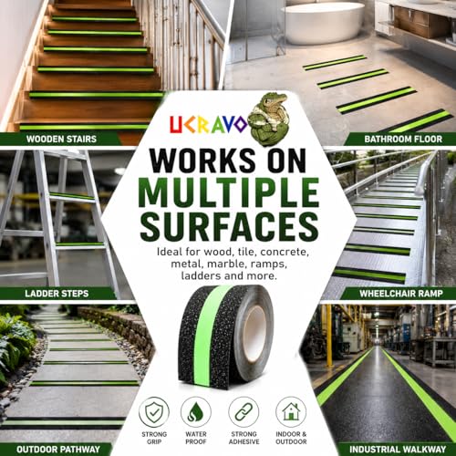 Image of UCRAVO Anti Slip Safety Grip Tape Non-Slip Traction Tapes With Glow In The Dark Non Skid Stage Safety Reduce The Risk Of Slipping For Indoor Or Outdoor Stair Tread Step, Other Slippery Surfaces
