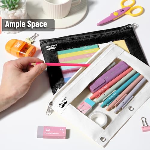 Image of Mr. Pen- Pencil Pouch for 3 Ring Binder, 2 Pack, 10 inchx6.75 inch, Smooth Zipper | Clear Window, Large Capacity Pencil Case with 3 Reinforced Grommets for School, Office, Supplies Storage | Clear Window, Large Capacity Pencil Case with 3 Reinforced Grommets for School, Office, Supplies Storage