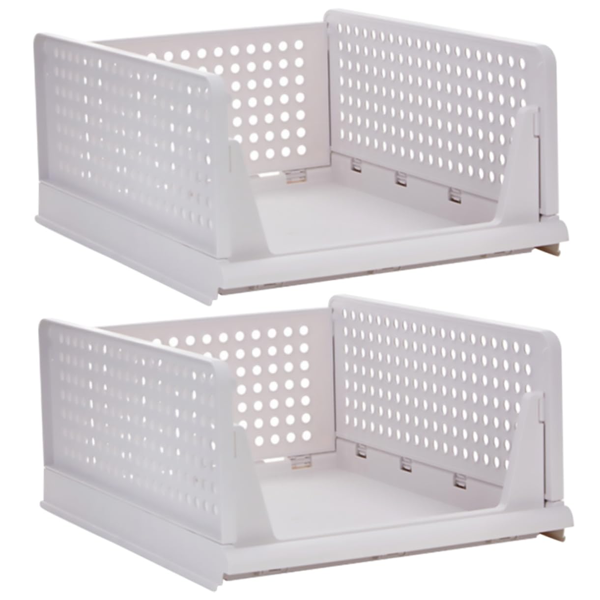 Cabilock Tiroirs de Rangement en Plastique Blanc 2pcs Design Coulissant et Trous Ventilés, Empilables, pour Organiser Vêtements Armoire ou Dressing, 43x18x32,3 Cm