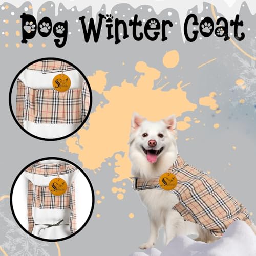 Image of Sage Square Winter Coloured Dog Coat - All-Weather Protection, Windproof, Waterproof Cozy Fleece Lining, Adjustable Straps, Durable Construction, Stylish, Comfortable, Jacket (Cream & White, Large)