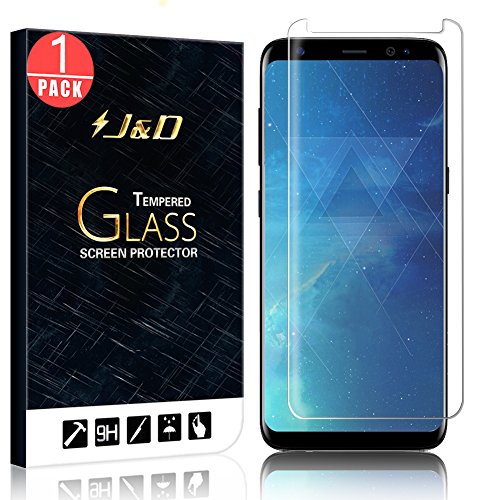Galaxy S8 Screen Protector Glass, J&D [3D Full Coverage] [Edge to Edge] Curved Tempered Glass Screen Protector for Samsung Galaxy S8 – 1 Pack