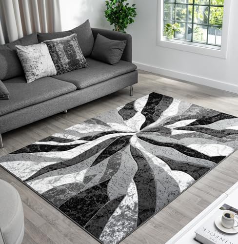 Modern Abstract Area Rug Hand Carved Contemporary Geometric Swirls Vibrant