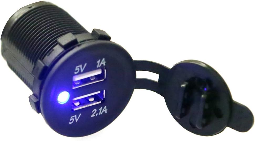 GIDREN DC 5V 3.1A Dual USB Charger Socket Waterproof Power Outlet with Blue LED for Car Marine Boat Vehicle (DC 5V 3.1A Blue)