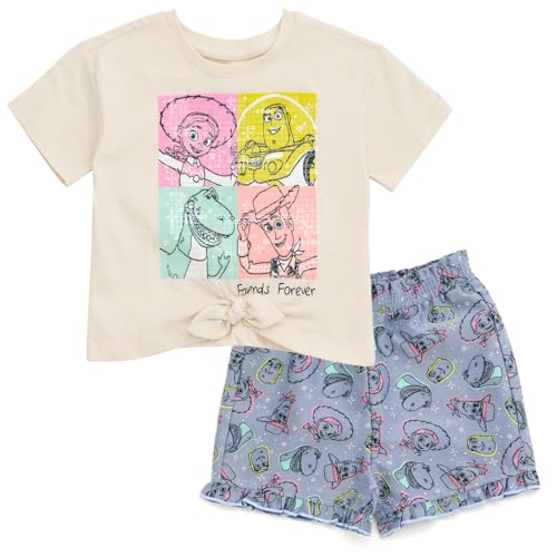 Disney Toy Story Toddler Girls T-Shirt and Chambray Shorts Outfit Set Toy Story Beige/Blue 5T