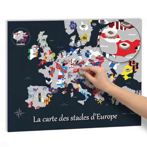 Carte à gratter des stades de football en Europe – Poster mural – Idée cadeau originale pour fans de foot