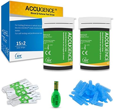ACCUGENCE Blood Ketone Test Strips 30pcs and 30 Lancets, Keto Strips (Suitable for ACCUGENCE 3in1 Meter)