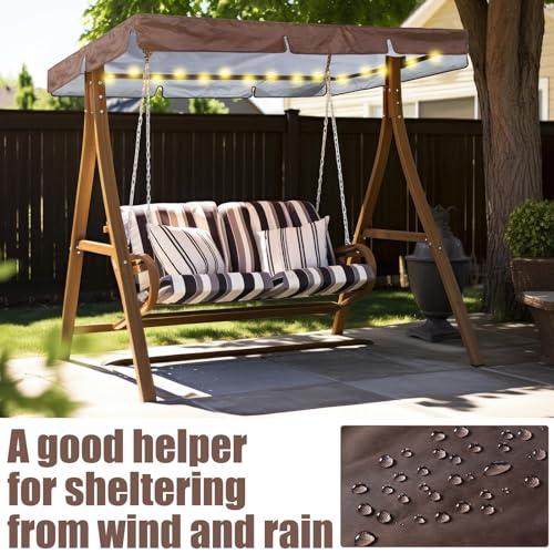 GliCraft LED Lighted Porch Swing Canopy Replacement Waterproof LED Swing Canopy Top Cover 2-3 Seat Shade Awning Cover for Garden Outdoor Patio(76.8 x 48.4 Inch,Brown)