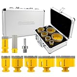 HIGHDRIL Diamond Drill Bits Kit with 5/8-11 for Porcelain Tile Ceramic Marble Brick Concrete Vacuum Brazed Hole Saw(25/35/45/50/65/75mm+20mm Finger Bits)