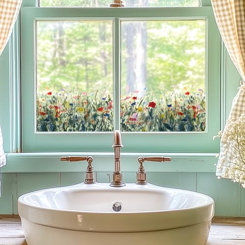 Flortlias Floral Window Film Flower Window Cling Wildflower 11.81''x35.43''