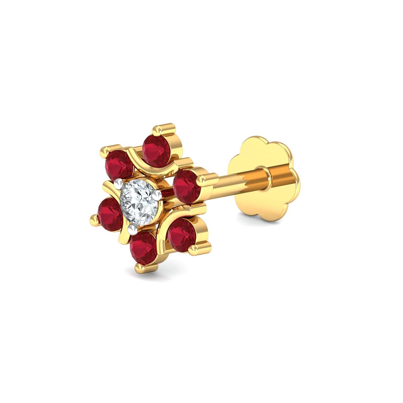 14K Yellow Gold Diamond Klass Ruby Nose Stud For Women (Piercing Required)|BIS-Hallmarked Gold & Certified Natural Diamond Nose Pin-image-5