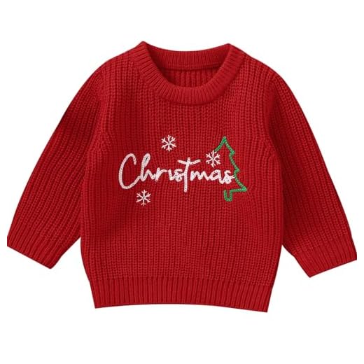Winmany Pull de Noël pour bébé garçon fille tricot Noël pull tenue enfants automne hiver vêtements, rouge, 18-24 mois