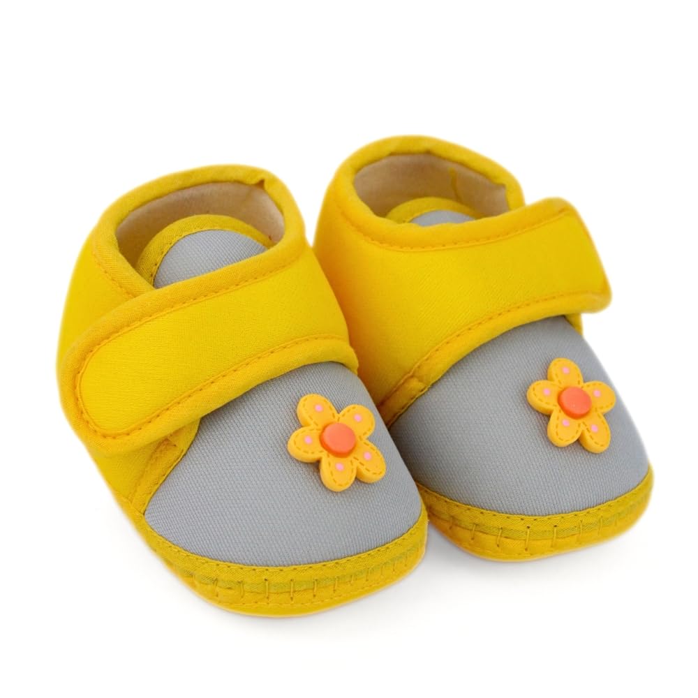 6 to 12 Month Baby Boys & Baby Girls Newborn Cotton Grey,Yellow Hook & Loop Baby Booties-BT5405-image-4