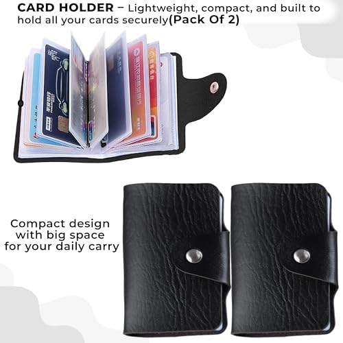 Image of Kraptick Pocket Cards Holder - Compact Lightweight Wallet for Credit and Debit Cards, Multi-Functional Card Organizer, Durable Card Carrier with 16 Slots for Easy Access & Storage (Black) (Pack of 2)