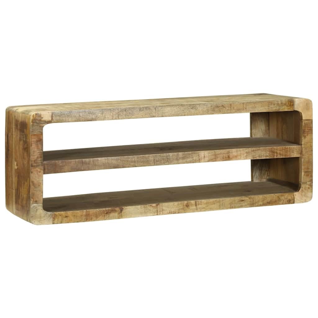 Mueble bajo para TV (madera maciza, mango marrón, 100 x 32 x 36 cm) | Mueble bajo resistente para sala de estar con dos compartimentos abiertos para dispositivos multimedia y decoración.