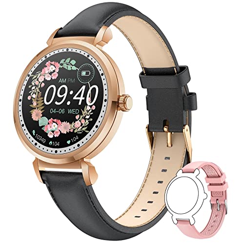 Montre Connectée Femme Smartwatch - Sport Watch Etanche Ip67 avec Fonction Féminine Tensiometre Oxymetre Sommeil Cardiofréquencemètre Podometre Montre Connectee de Fitness Ronde (Black)