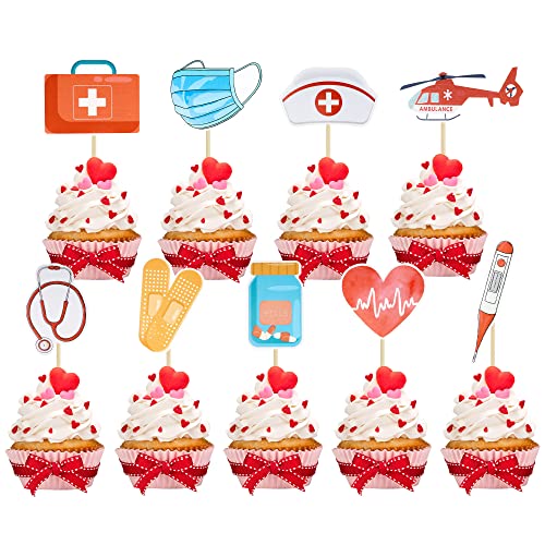 36 Pack Nurse Cupcake Toppers Nursing School Graduation Cupcake Picks Nurse Cake Decorations for Medical Rn Nurse Grad Themed Birthday Party Cake Decorations Supplies
