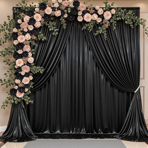 Image of 10x10 ft Wrinkle Free Black Sequin Backdrop Curtain for Parties,Thick Not Fall Glitter Wedding Drapes Backdrop,2 Panels 5x10ft Shimmer Photo Wall Back Drop Cloth for Birthday Photography Background