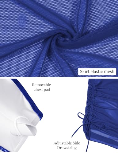 Image of VIMPUNEC Women Sexy One Piece Swim Dress Tummy Control Swimsuits One Shoulder Mesh Bathing Suit Skirts