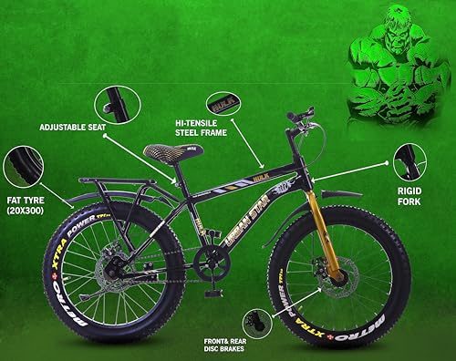 Image of URBANSTAR Hulk | IBC | 20T BMX | in-Built Carrier | D /D | Fat Tyres | Semi Assembled | 20 T (inch) Fat Tyre Cycle (Single Speed, Black, Rigid)