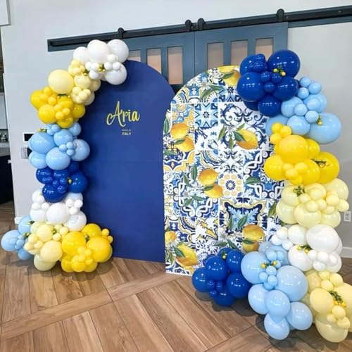 Image of Blue Yellow Balloons, 12Inch Dark Light Blue Yellow and White Latex Balloon with Confetti Helium Balloon for Boy Birthday Nautical Baby Shower Graduation Sports Ocean Sky Cartoon Theme Party Decor