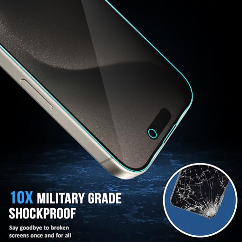 Image of ArmourPro Privacy Tempered Glass for iPhone 15 Pro, Anti Spy Anti Peeping Screen Protector, Edge-to-Edge Full Coverage, 9H Hardness with Cable Protector | Black