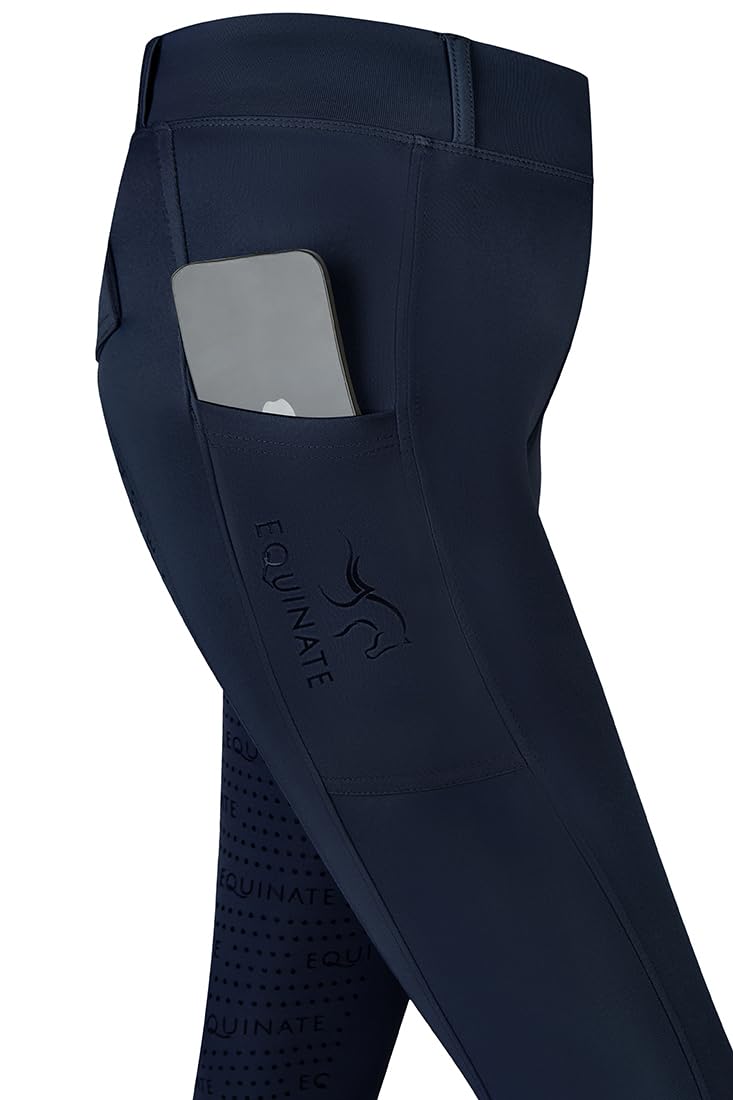 Equinate Damen Reitleggings Myla - Bequeme Reithose mit Vollbesatz Grip Handytasche und Gürtelschlaufen - atmungsaktiv elastisch rutschfest