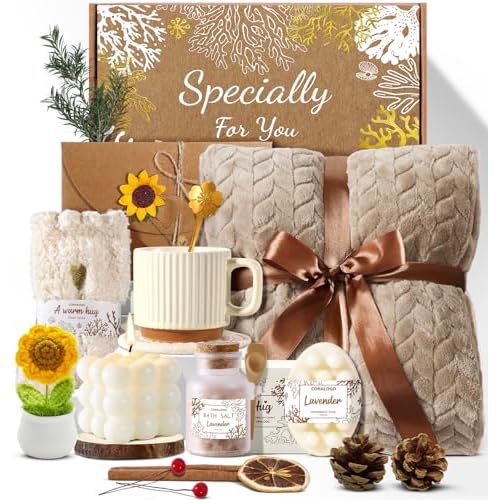 Coralogo Spa Gift Baskets for Women – Get Well Soon, Self Care, Relaxing Sunflower Gift Basket, 11pcs Spa Sets for Women, Luxury Gifts for Her Birthday Valentines Day Mothers Day