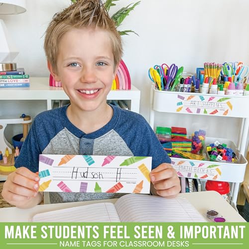 Hadley Designs Desk Name Tags for Classroom - 25 Student Desk Name Plates for Classroom Decor, 9x3 Pastel Nametags Cubby Labels Teacher Supplies, 1st 2nd 3rd Grade Kindergarten Preschool Must Haves — view 2