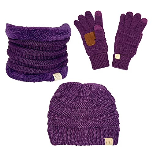 Image of Funky Junque Kids Matching Winter Solid Ribbed Beanie Cap, Fleece Lined Neck Warmer, Stretchy Toddler Gloves Bundle