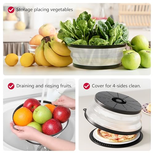 Image of WVM-ML-3-1 Microwave Splatter Cover & Mat, Vented Collapsible Splatter Guard dish Plate lid & Silicone Round Kitchen Mat for Food, Meal Prep